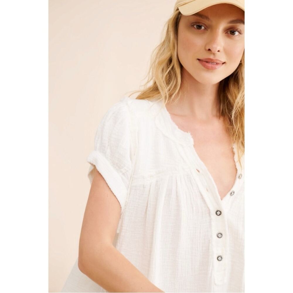 Free People Bohemian Horizons Double Cloth Gauze Swing Top Optic White Large - Picture 8 of 14